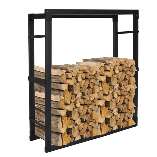 SWANEW Kaminholzregal innen metall Brennholzregal für innen außen, Kaminholzständer, Holzstapelhilfe, Schwarz