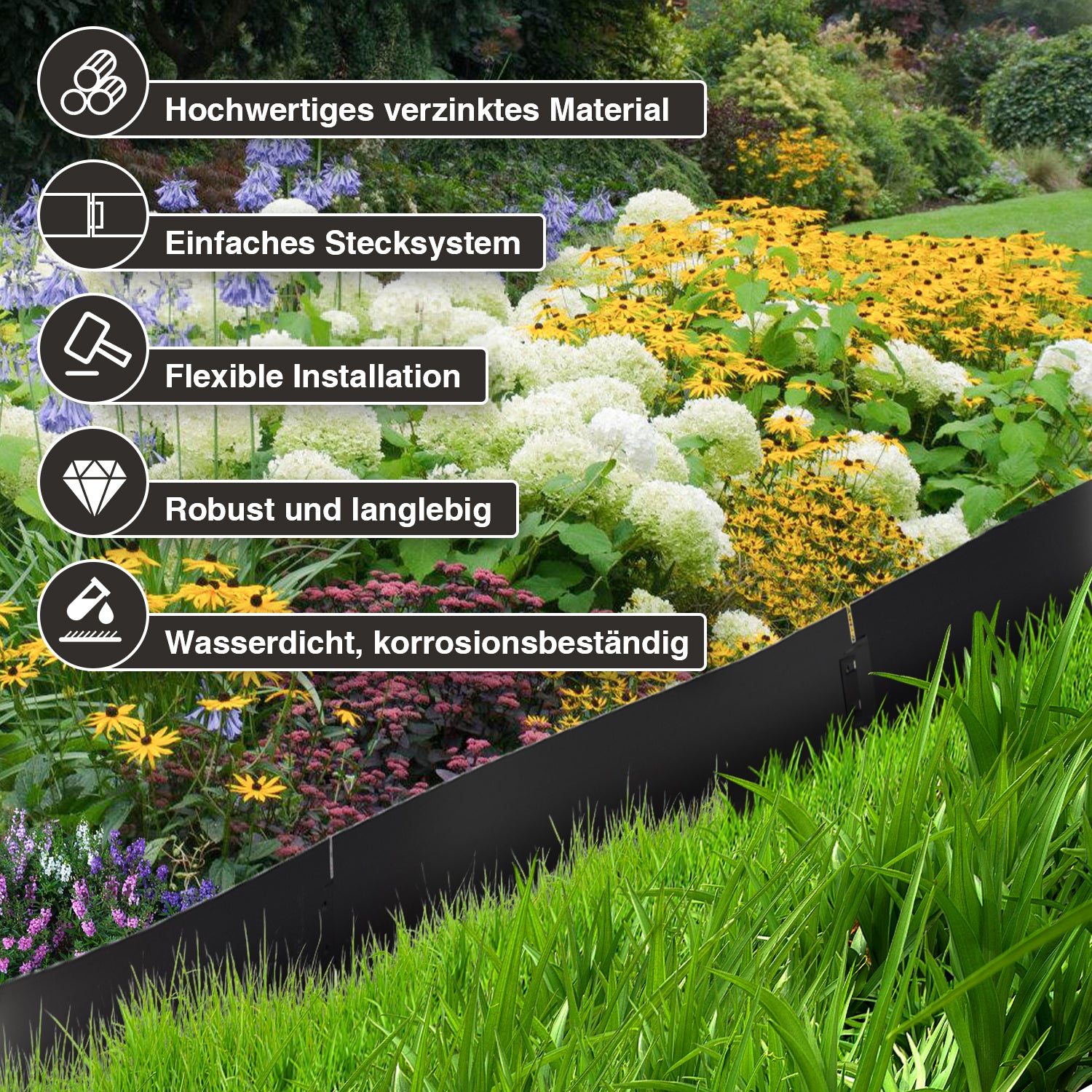 Rasenkante verzinkt Metall Höhe 15cm/18cm