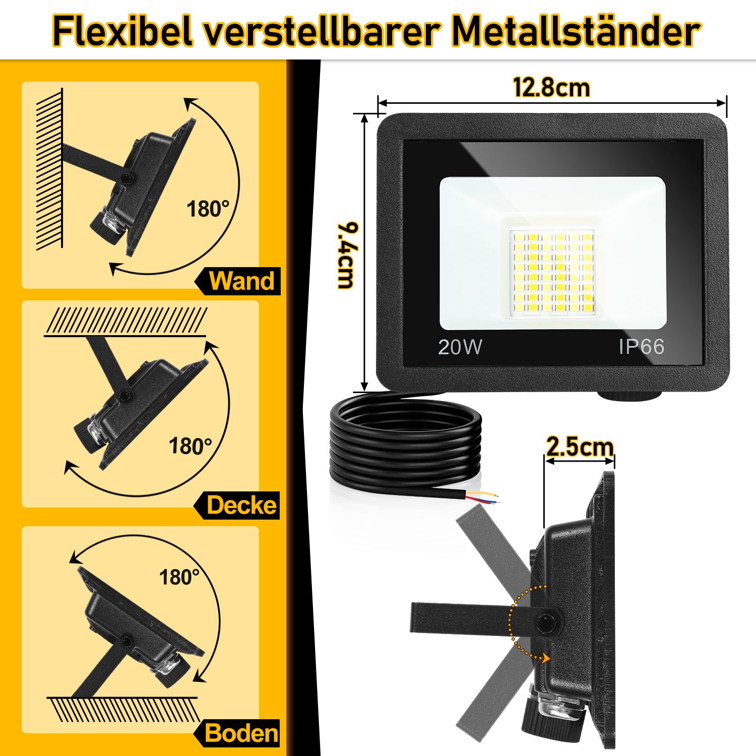 SWANEW LED Strahler Außen Dimmbar, LED Fluter 3000K/4000K/6500K, IP66 Wasserdicht Scheinwerfer (kein Stecker)