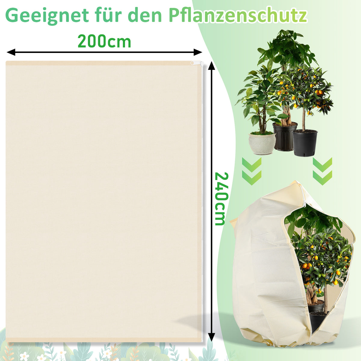 SWANEW Winterschutz für Pflanzen 100g/㎡, mit Reißverschluss & Kordelzug, Frostschutz für Kübelpflanzen Überwinterung und Obstbaum