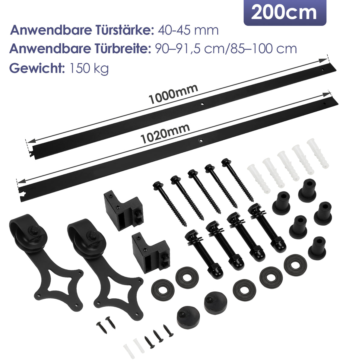 SWANEW Schiebetürsystem Schiebetürbeschlag Set Diamant Laufschiene für Schiebetüren 0,9M Track Rail Länge Holz-Gewichtskapazität 150kg Schiebetür Schiene Set Glasschiebetür Komplettset