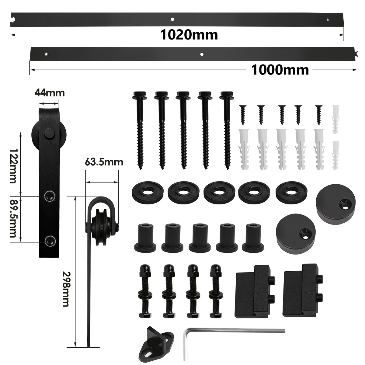 SWANEW Schiebetürbeschlag Schiebetürsystem Zubehörteil HolzSchiebetür Set mit Laufrollen und Schiene für schiebetür Zubehör Kohlenstoffstahl