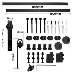 SWANEW Schiebetürbeschlag Schiebetürsystem Zubehörteil HolzSchiebetür Set mit Laufrollen und Schiene für schiebetür Zubehör Kohlenstoffstahl