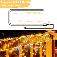 SWANEW 10 Meter LED Lichterschlauch Außen, Wasserfest LED Schlauch, mit Fernbedienung & Timer, Dimmbar & Memory-Funktion, IP65 [Energieklasse F]