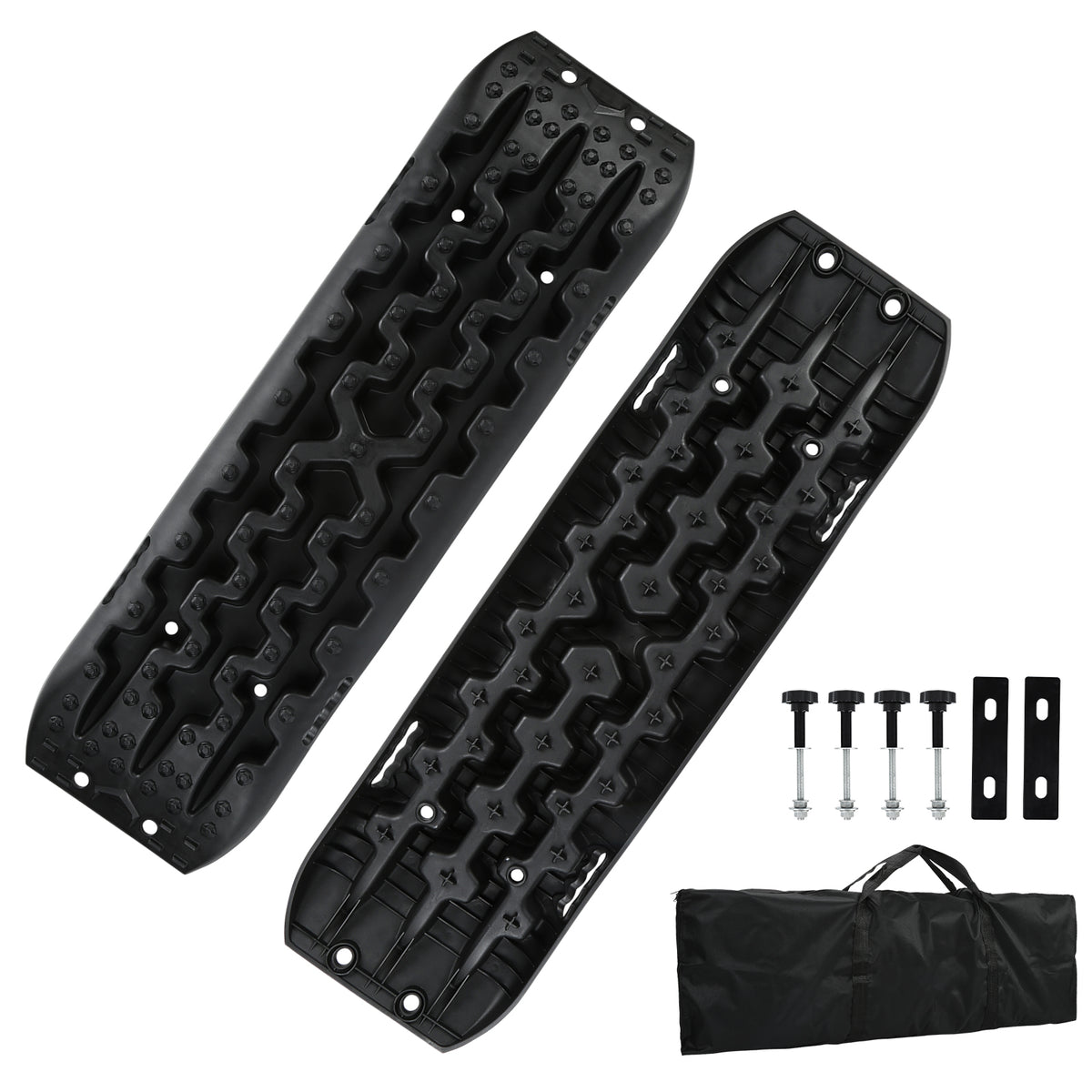 SWANEW 2 Stücke Anfahrhilfe mit Aufbewahrungstasche und Installationstool, Sand/Schlamm/Schnee Recovery Board Offroad Tracks,10T Last, Reifenleiter