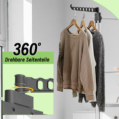 SWANEW Wäscheständer Turm,wäscheständer ausziehbar Länge 75-150cm, platzsparend, 4 Etagen mit 2 klappbaren Flügeln, 360°drehbare Rollen, Wäscheturm