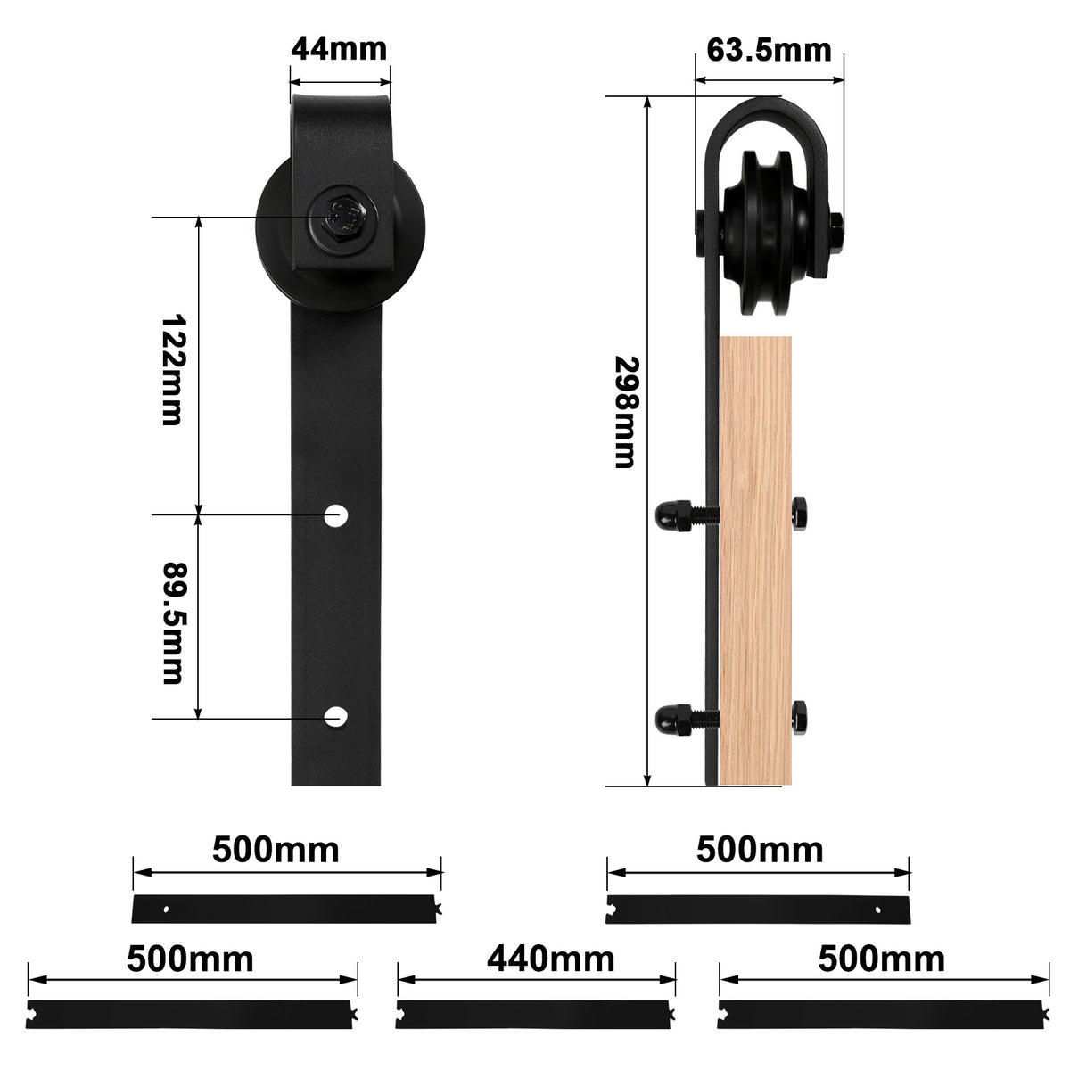 SWANEW Schiebetürbeschlag Schiebetürsystem Zubehörteil HolzSchiebetür Set mit Laufrollen und Schiene für schiebetür Zubehör Kohlenstoffstahl