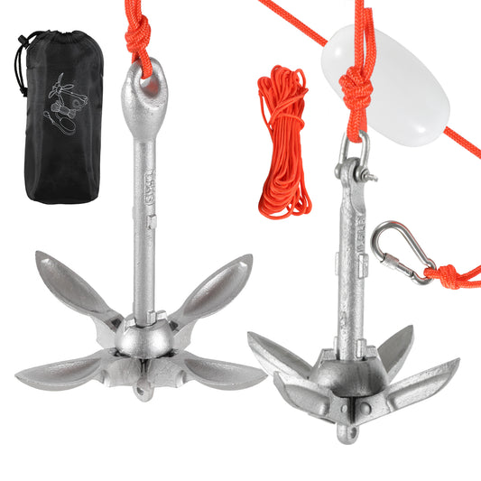 SWANEW Bootsanker mit 20m reißfesten Ankerleine Klappanker Faltanker 0.7kg/1.5kg