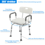 SWANEW Duschstuhl 360°Drehbarer, Höhenverstellbar Duschsitz mit abnehmbaren Armen und Rückenlehne,  Badehocker, rutschfest, Stabil