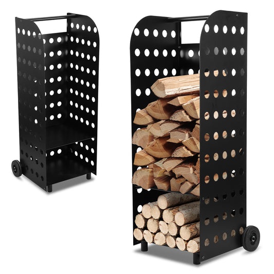 SWANEW Kaminholzwagen Brennholzwagen Kaminholzständer Trolley,Kaminzubehör Holzkarre 60kg, Mit Lochplatte, 42x35x112cm