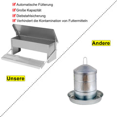 SWANEW Futterautomat Hühner Futterspender 5kg Tröge, mit Deckel, futtertrog hühner, Wetterfester Fußpedal selbstöffnender Futtertrog