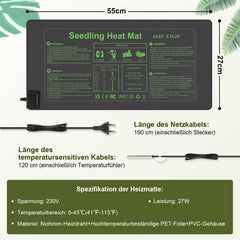 SWANEW Heizmatte Pflanzen mit Thermostat, Wärmematte, IP67 Wasserdicht, 27W/55W