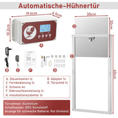 SWANEW Automatische Hühnerklappe Hühnertür Elektrische Hühnerklappe Hühnerhaus Chicken-Door mit Lichtsensor, Zeitschaltuhr, LED Display