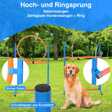 SWANEW Agility Set Hunde groß, 5-teiliges Set Hundetraining zubehör Agility Hürde, Slalom, Agility Hürde, Sprungring & Hundetunnel