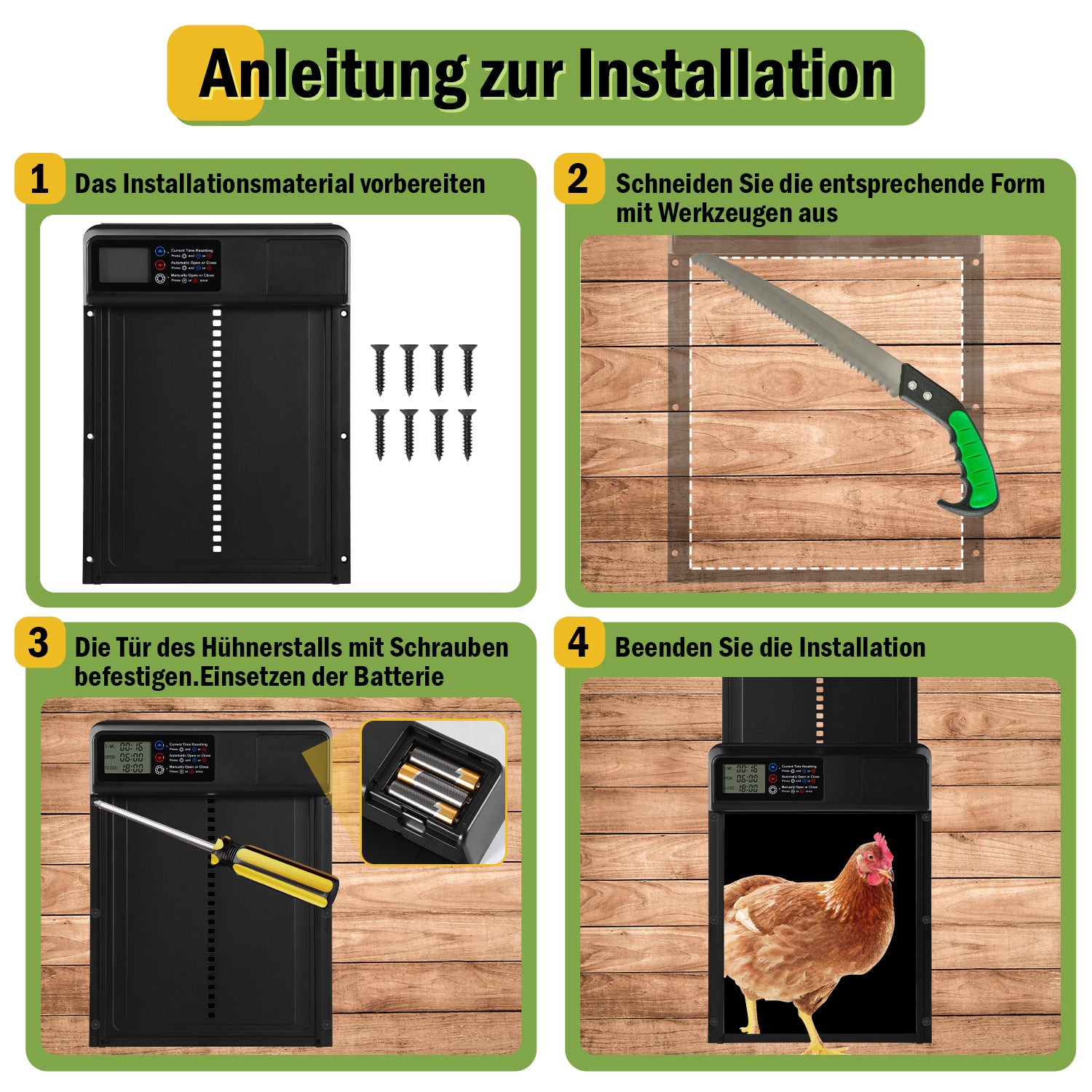 SWANEW Automatische Hühnerklappe – Elektrischer Hühnerstall-Türöffner mit Timer & großem Display – Wasserdicht & Robust für Hühner, Enten & Kleintiere