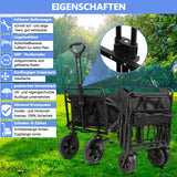 SWANEW Bollerwagen faltbar Transportkarre Gerätewagen mit 360 Grad drehbaren Rädern, 96L 100KG Tragkraft, Seitentasche Getränkehalter verstellbarem Griff