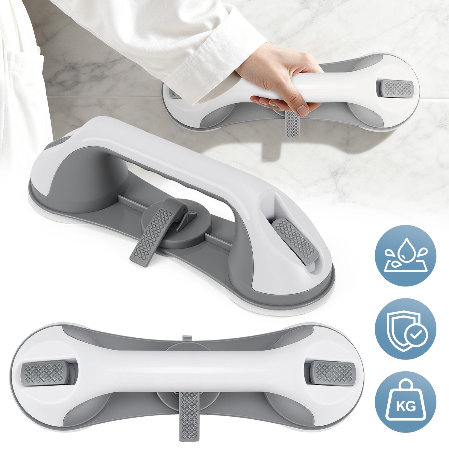 SWANEW 2PC Badewannengriff MAX 110 KG, 28CM Haltegriff Dusche mit Saugnapf, Abnehmbare Duschgriff, ohne Bohren