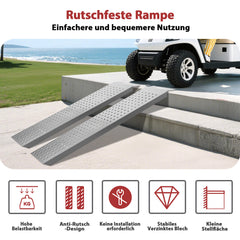 SWANEW 2 Stück Auffahrrampe 135cm, Laderampe Verladerampe verzinkter Stahl, Anhängerrampe max. 400kg, rutschfeste Verladeschiene, Motorradrampe