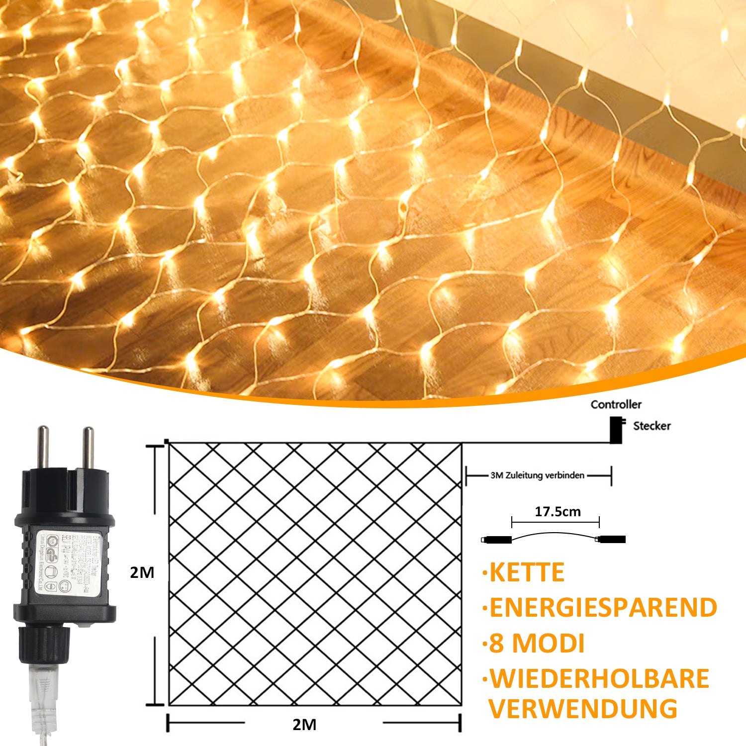 SWANEW LED Lichternetz Außen LED Lichtervorhang Lichterkette Netzlicht mit 8 Modi,  Memory-Funktion, IP44 Wasserdicht [Energieklasse G]