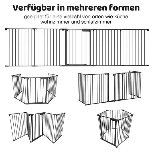 SWANEW Kaminschutzgitter mit Tür Metall Absperrgitter, Tierschutzgitter Babygitter Sicherung Elementen für Kinde, Laufstall faltbar 5-teilig (je 60 x 75 cm)