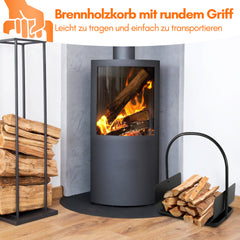 SWANEW Feuerholzablage Tragbarer Kaminholzkorb mit Griff Kompakter Kaminholzregal  40x30x46cm