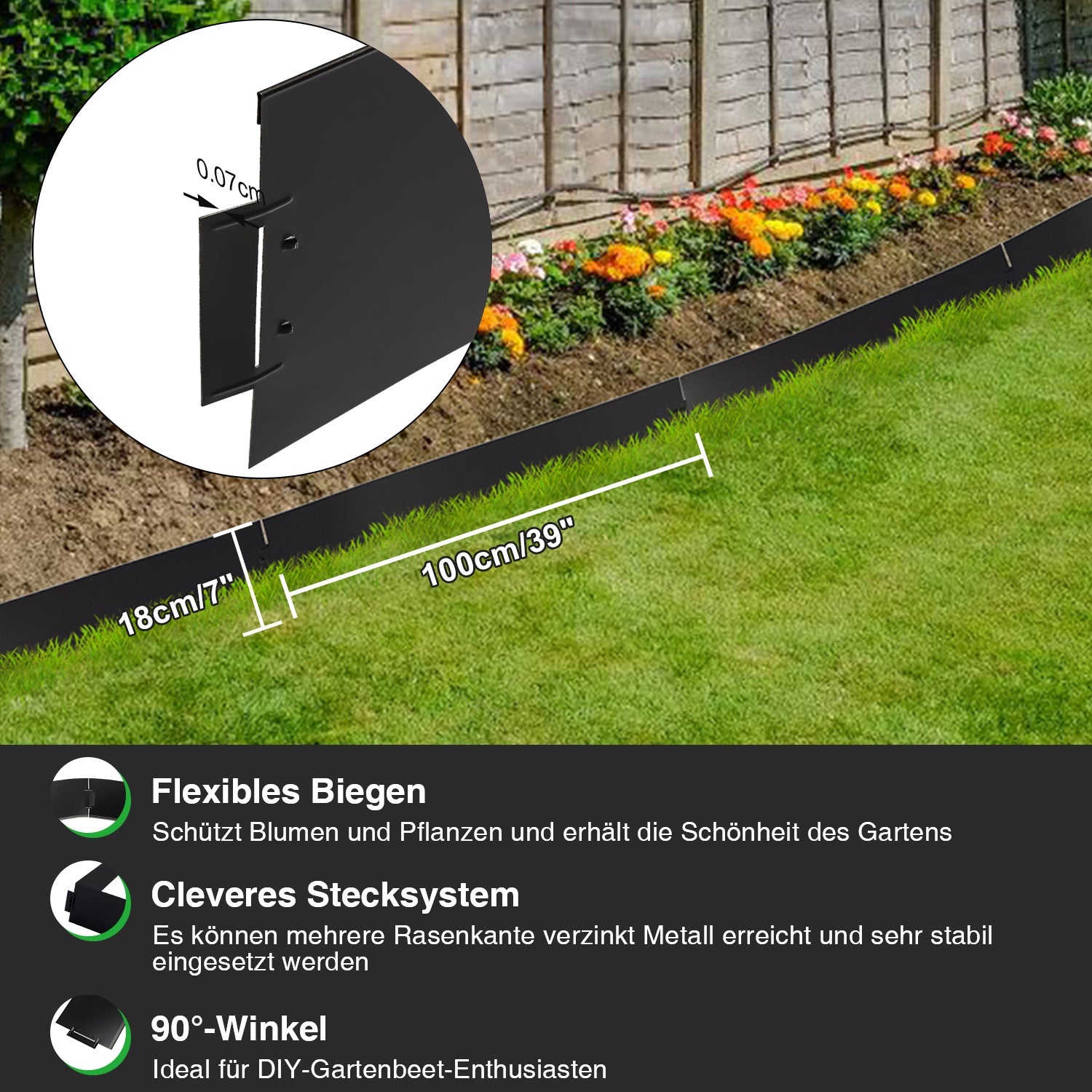 Rasenkante verzinkt Metall Höhe 15cm/18cm