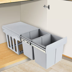 SWANEW 2x Abfallsammler, Einbau Mülleimer 2 x 15L, Mülltrennungssystem Mülleimer küche, Abfalleimer mit Teleskopschienen, für Schränke ab 350 mm Breite