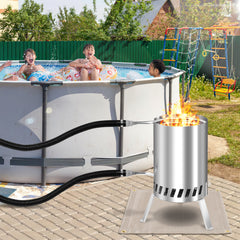 SWANEW Brennholz Poolheizung, Schwimmbadheizung mit Feuer, 100% rostfreier Edelstahl Poolheizung Feuertonne, 32-38mm Anschlüsse, mit Feuerfeste Matte und Tablett