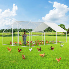 SWANEW Freilaufgehege Hühnerstall 3x6x2m, Geflügelstall mit Schloss, Hühnerhaus, Verzinkter Stahl