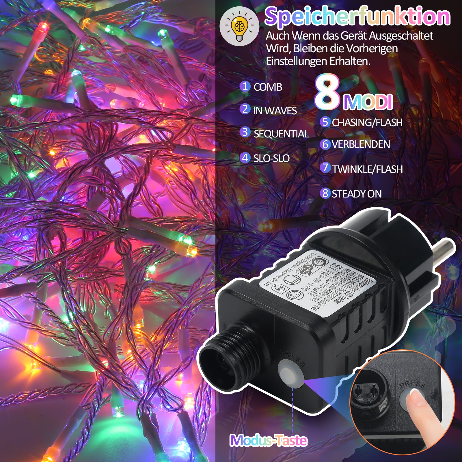 SWANEW LED Lichternetz Außen LED Lichtervorhang Lichterkette Netzlicht mit 8 Modi,  Memory-Funktion, IP44 Wasserdicht [Energieklasse G]