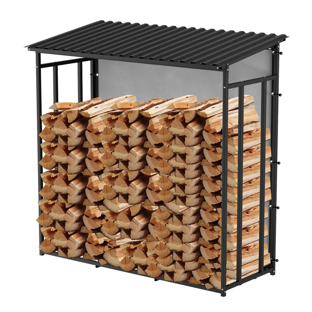 SWANEW Kaminholzregal, Metall brennholzregal, Feuerholzregal, mit Dach, 185x70x185cm