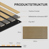 SWANEW Akustikpaneele Holz, 120x60cm, 0,72㎡, Holzpaneele, 3D Wandpaneele Akustik
