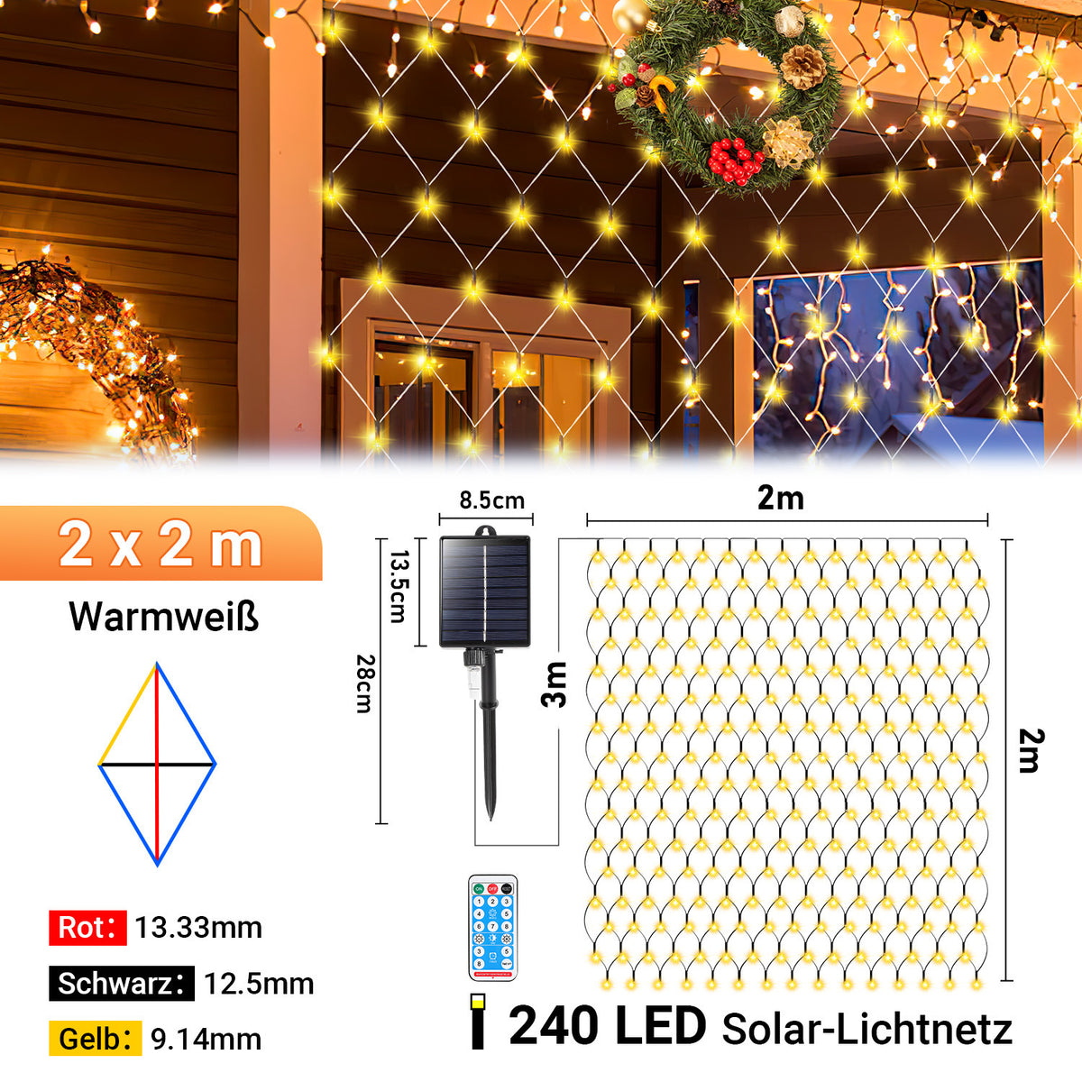 SWANEW Solar LED Lichternetz, IP44 LED Lichterkette, Lichtervorhang für Fenster Garten