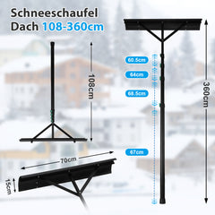 SWANEW Photovoltaik Schneeschieber Mit Rollen, Dachräumer, 108-360 cm Alu teleskopierbar