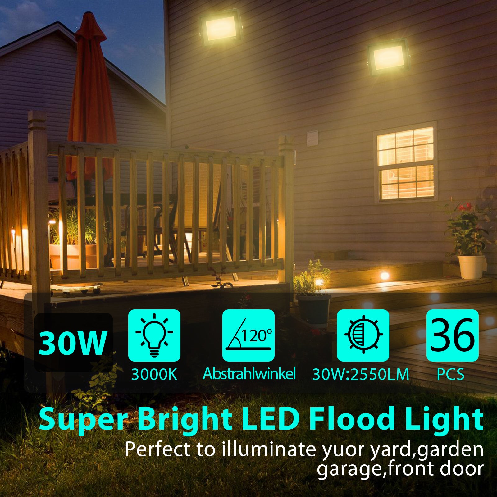 SWANEW LED Strahler, 20/30/50/100W LED Fluter, Warmweiß/Kaltweiß Außenstrahler, IP66 Scheinwerfer (kein Stecker)