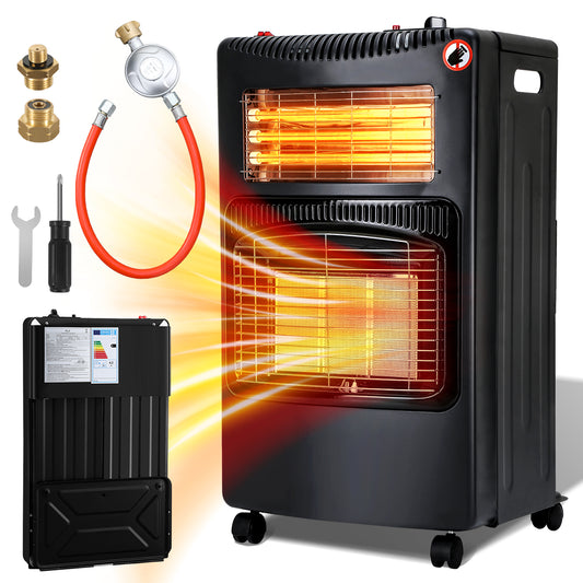 SWANEW Gasheizung für Innenräume, 4,2kw+1,26kw Gas-Elektro-Heizgerät, Gasheizer mit 3 Heizstufen für Gasflaschen bis 15kg, mit Gasdruckregler, Gasschlauch & Euro Gasflaschen Adapter [Energieklasse A]