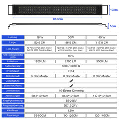 SWANEW LED Aquarium Beleuchtung 18W/30W/45W, Aquarienbeleuchtung 24/7 Modus, wasserdicht, 55-150cm, Aufsetzleuchte Vollspektrum Licht
