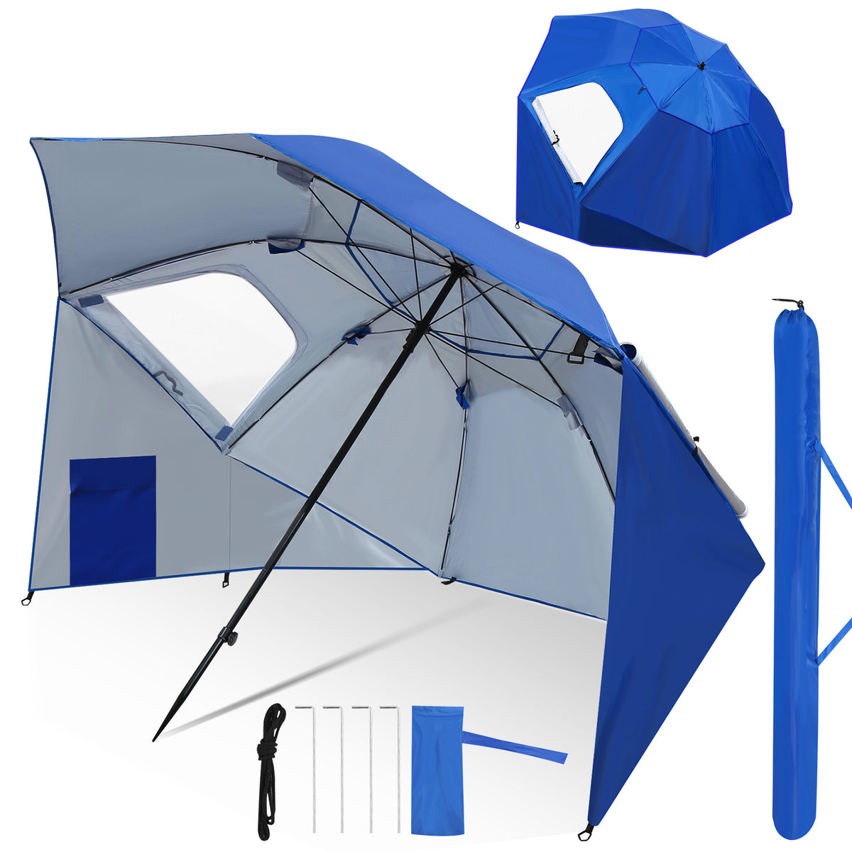 SWANEW Sonnenschirm, Strandmuschel, Strandschirm, 210cm, windfest, faltbar