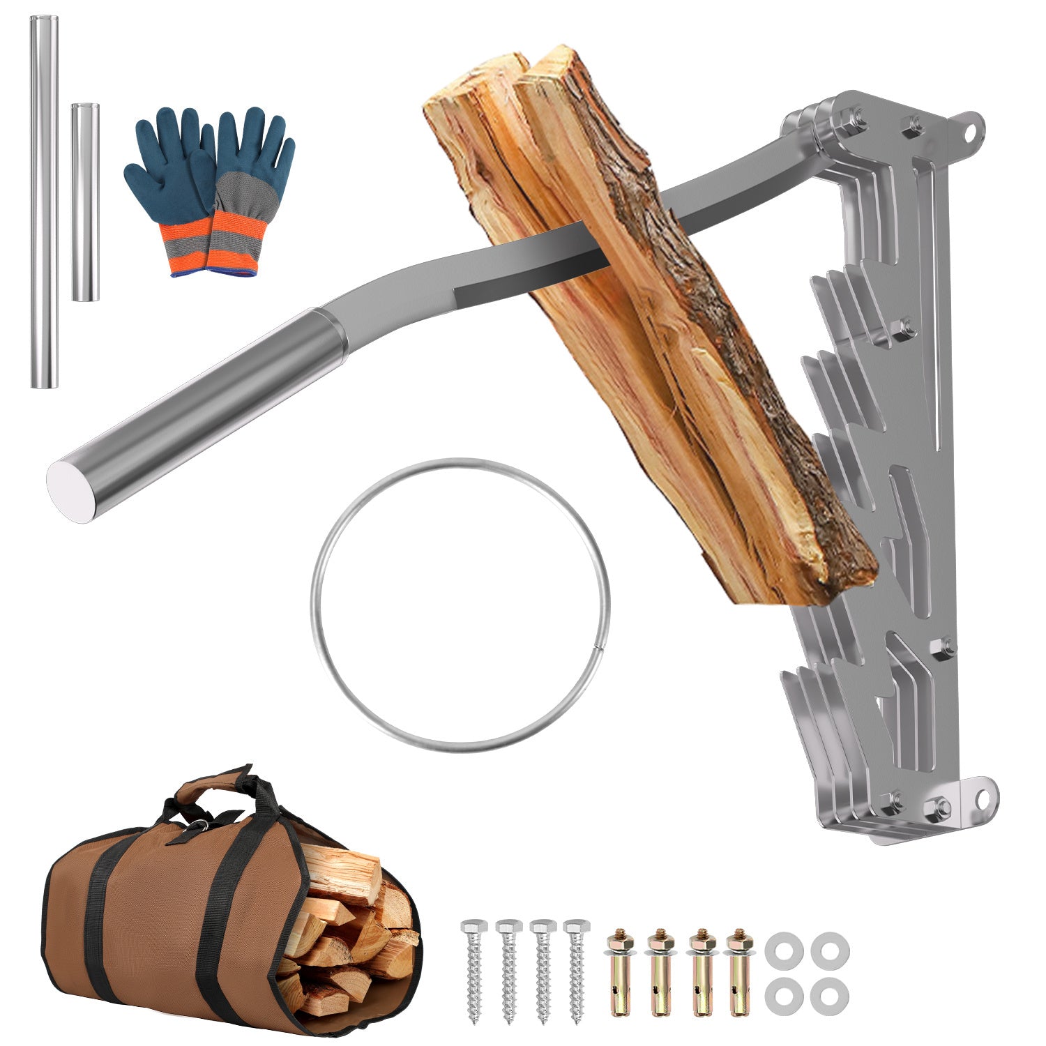 SWANEW Manueller Holzspalter mit langen Handgriff, Handholzspalter, Wandhalterung Brennholzspalter
