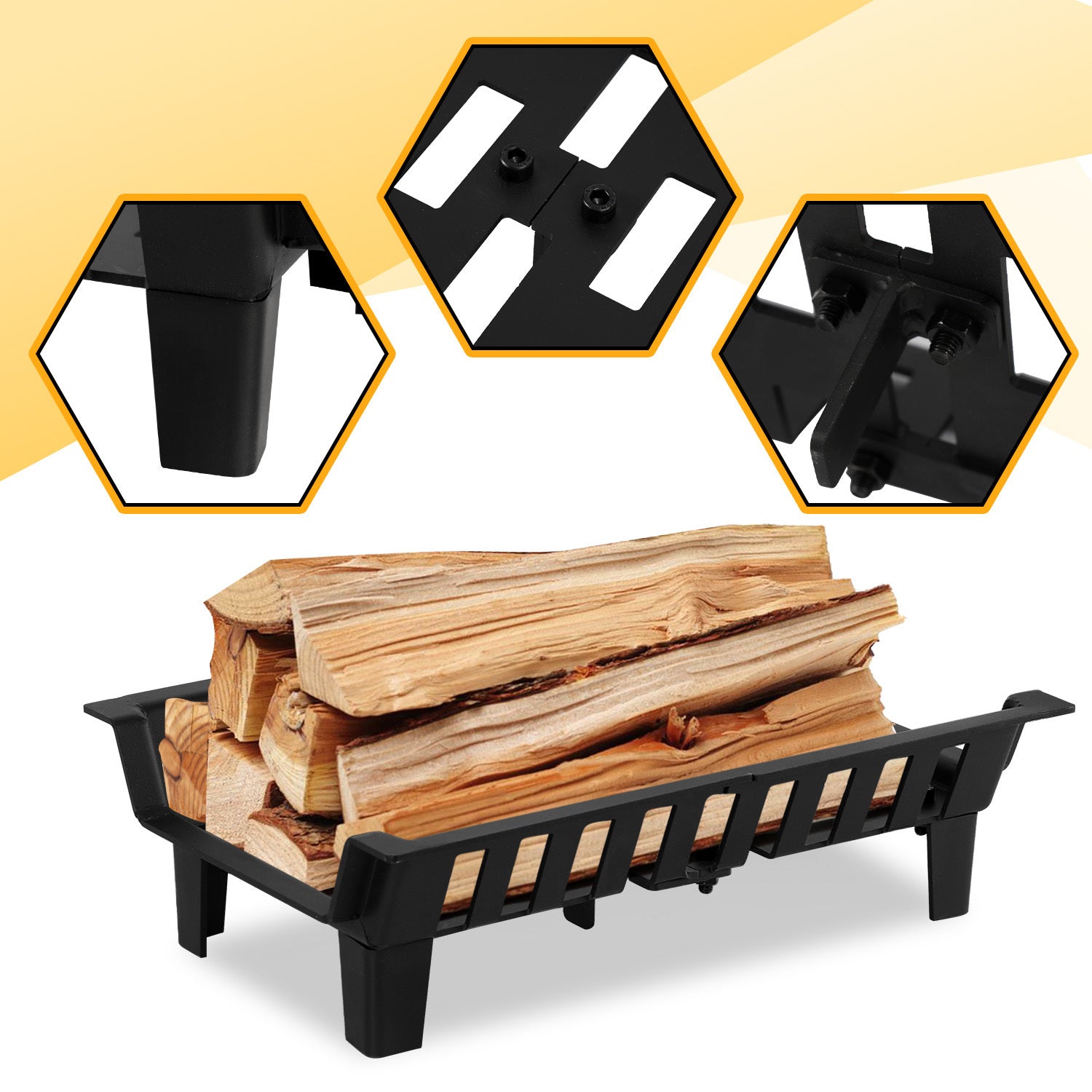 SWANEW Kaminrost Premiumqualität Gussrost Feuerbock Schwarz Ofenrost Einzelrost