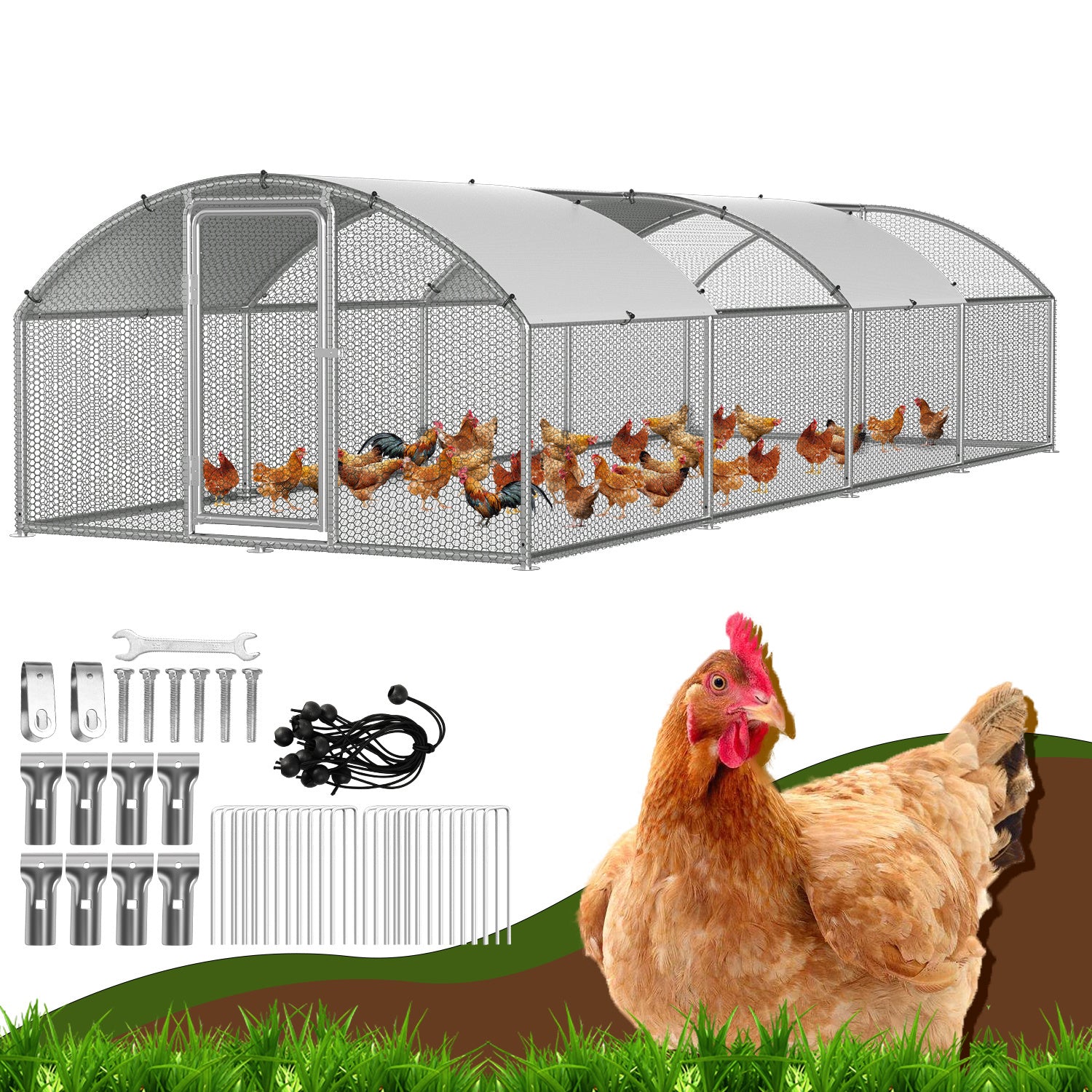 Hühnerstall Freilaufgehege 3x8x2m Kuppel Dach