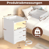 SWANEW Nachttisch Ablagen, mit Steckdose & LED-Lichtern, Beistelltisch Schubfächer