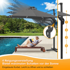 SWANEW Sonnenschirm 300 x 300 cm Solar LED Ampelschirm mit Kurbel UV50+, Drehbar und Kippbar