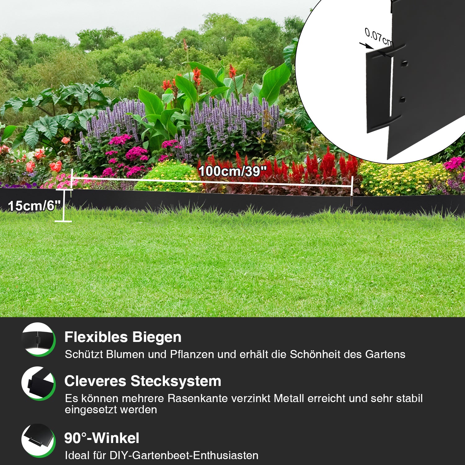 Rasenkante verzinkt Metall Höhe 15cm/18cm