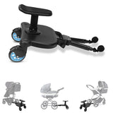 SWANEW Buggy Board mit Sitz, Kiddy Board Trittbrett, Universal Stehbrett, 360°Zweirad Design, Kinderwagen Zubehör, mit Kinderwagensitz, passend für jeden Kinderwagen erhältlich