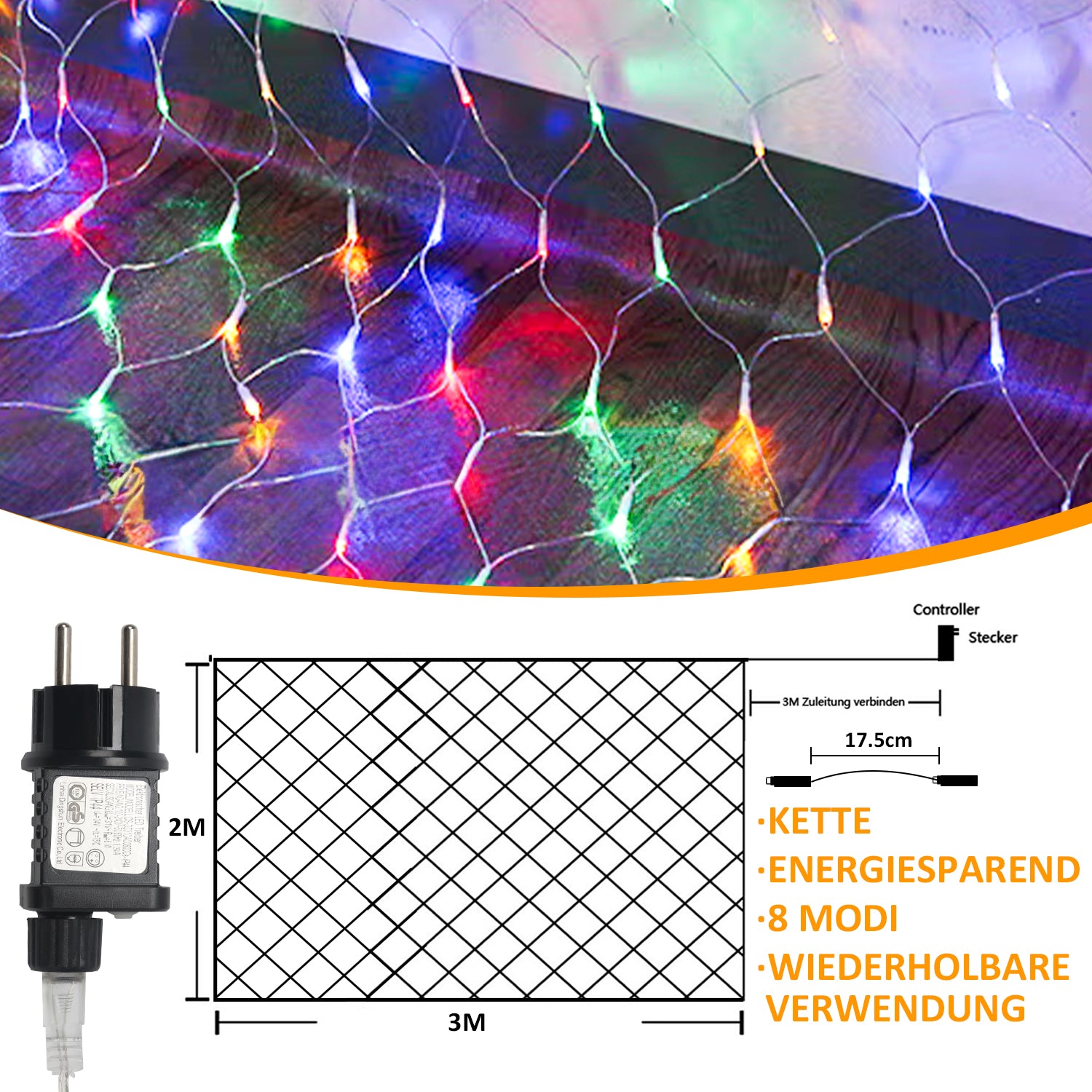 SWANEW LED Lichternetz Außen LED Lichtervorhang Lichterkette Netzlicht mit 8 Modi,  Memory-Funktion, IP44 Wasserdicht [Energieklasse G]