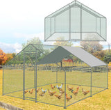 SWANEW Hühnerstall 3x3x2m Hühnerhaus Kleintierstall Freilaufgehege Kleintiergehege Voliere Freigehege Hühnerkäfig Geflügelstall Verzinkter Stahlrahmen mit Dach