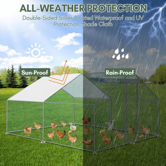 SWANEW Hühnerstall 3x3x2m Hühnerhaus Kleintierstall Freilaufgehege Kleintiergehege Voliere Freigehege Hühnerkäfig Geflügelstall Verzinkter Stahlrahmen mit Dach