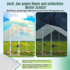 SWANEW Hühnerstall, 3x8x2m, Freilaufgehege, Kleintierstall, Voliere