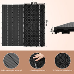 WPC Terrassenfliesen, 30x30 cm/30x60 cm Balkon Bodenfliese, Gartenfliesen mit Klick-System, Terrassendielen Balkonfliesen Klickfliesen, Anthrazit, Braun
